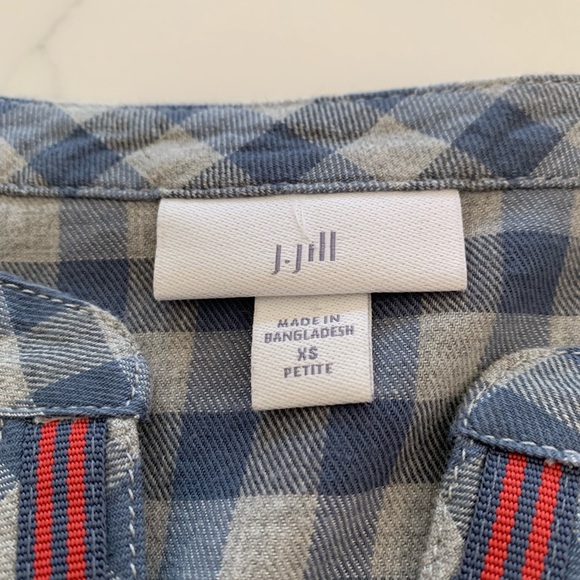 J Jill XSmall Petite Blue Gray Check Long Sleeve Tunic Soft Henley New No Tag - Picture 5 of 11
